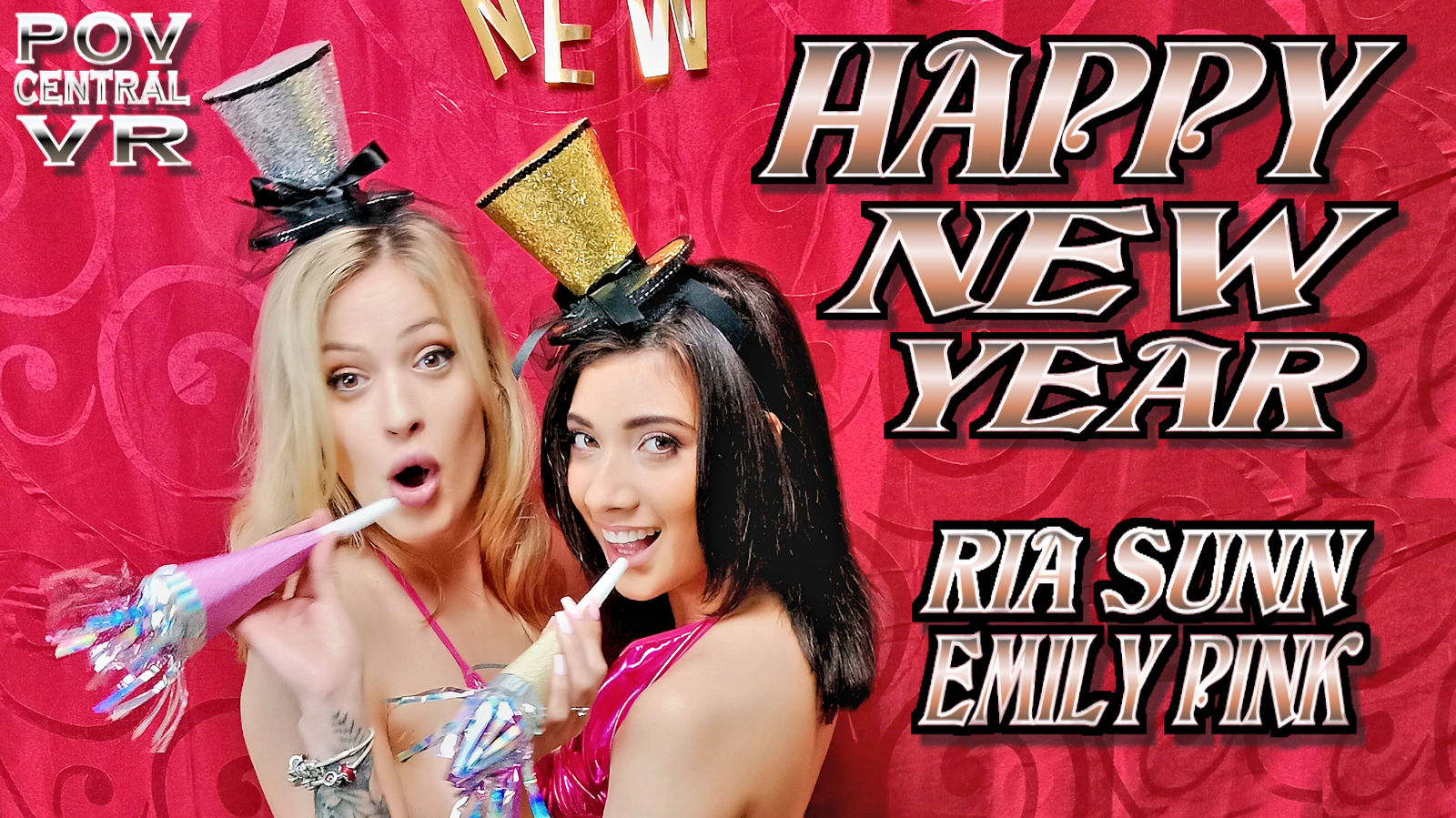 Ria Sunn and Emily Pink share a group POV scene with a 4K Happy New Year celebration in 60 FPS VR