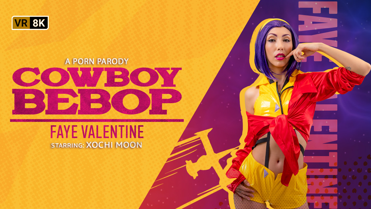 Xochi Moon in Faye Valentine cosplay performs a close up POV scene for VR Conk in 8K resolution