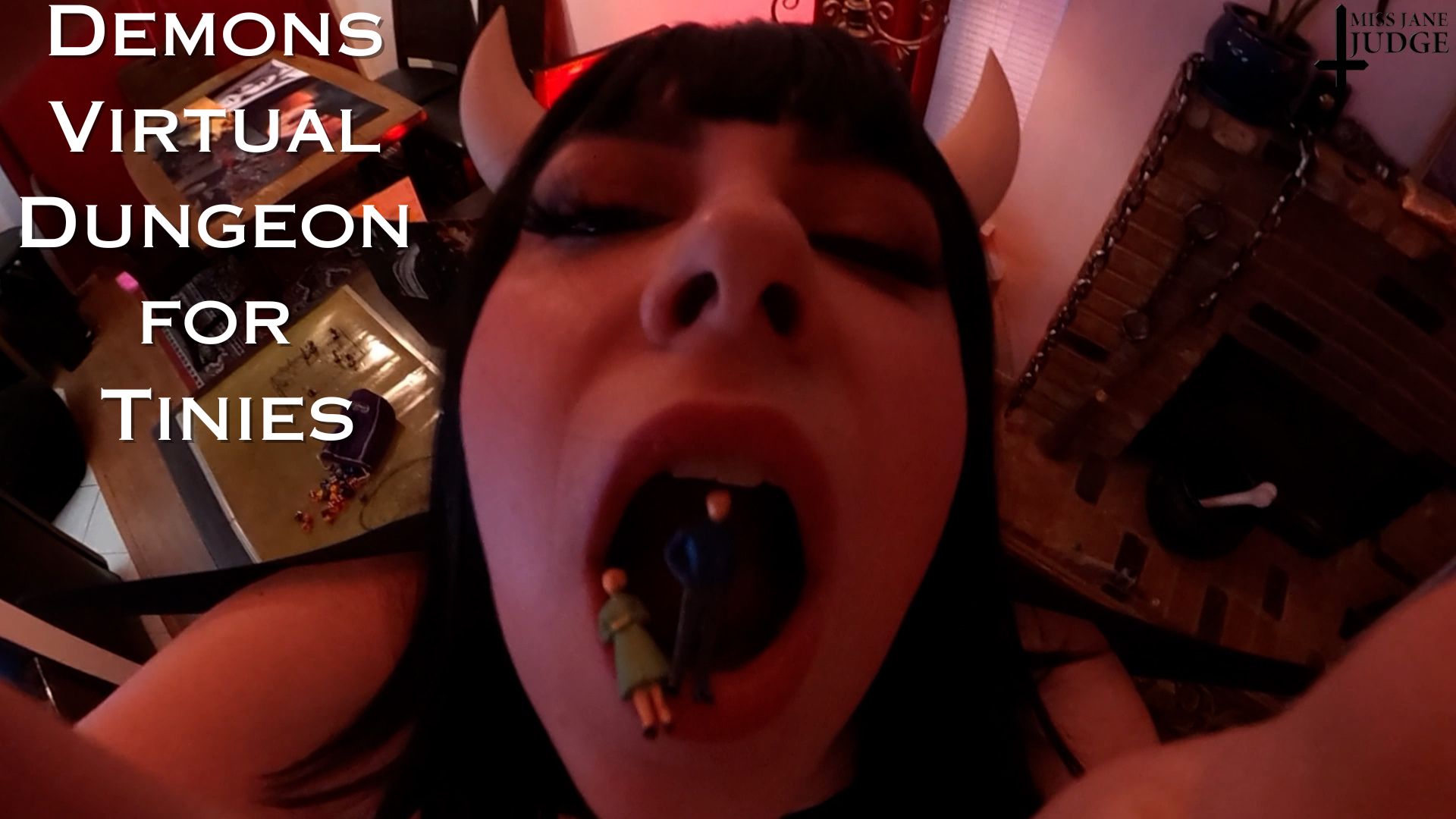 Jane Judge explores a virtual dungeon in a solo POV fetish scene filmed in 4K resolution at 60 frames per second.