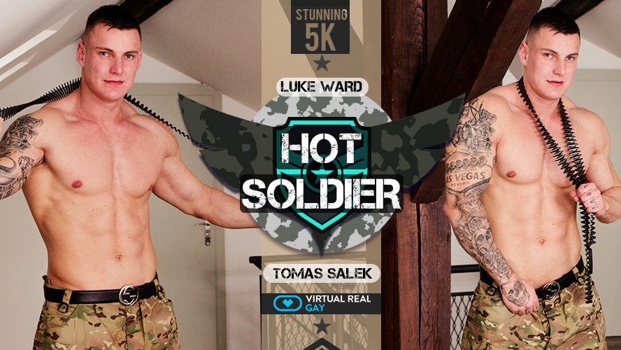 Tomas Salek performs a blowjob and anal on a soldier in a POV VR scene filmed in 60 frames per second for VirtualRealGay