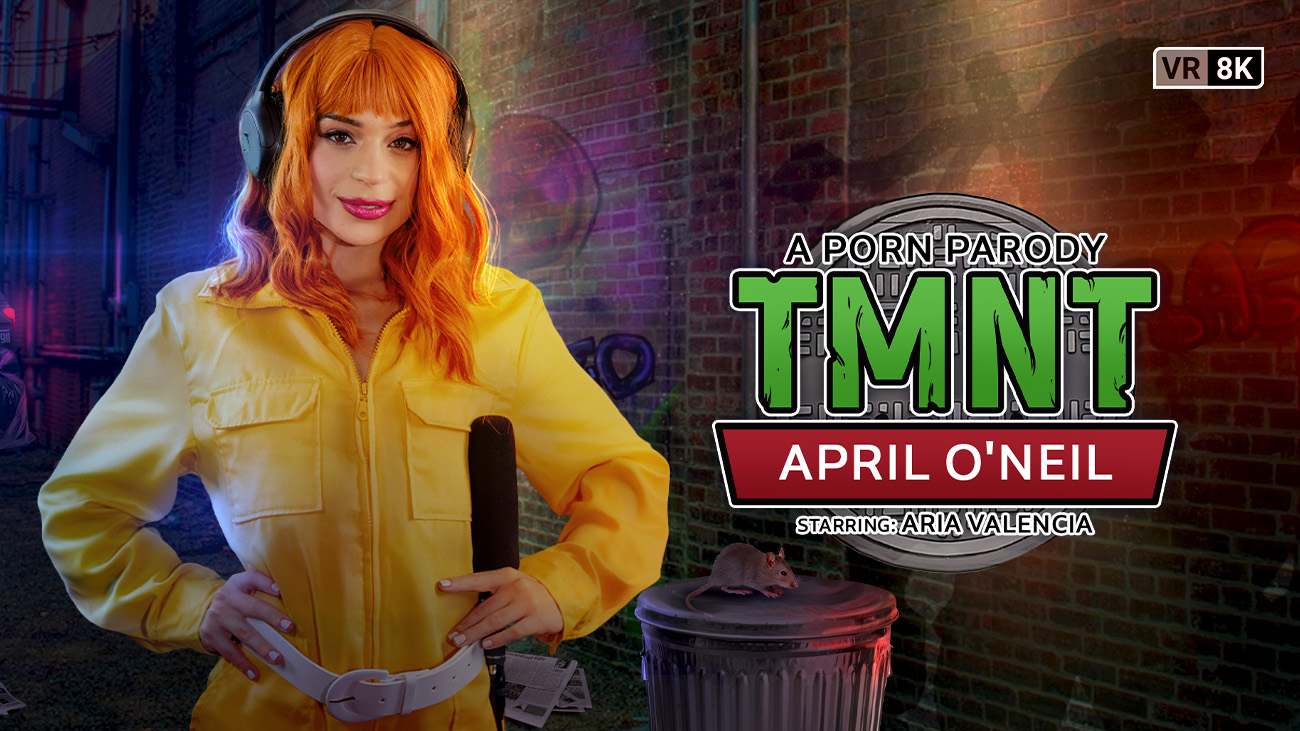 Aria Valencia in April O'Neil cosplay performs a close-up blowjob in this 60 FPS VR porn parody by VR Conk