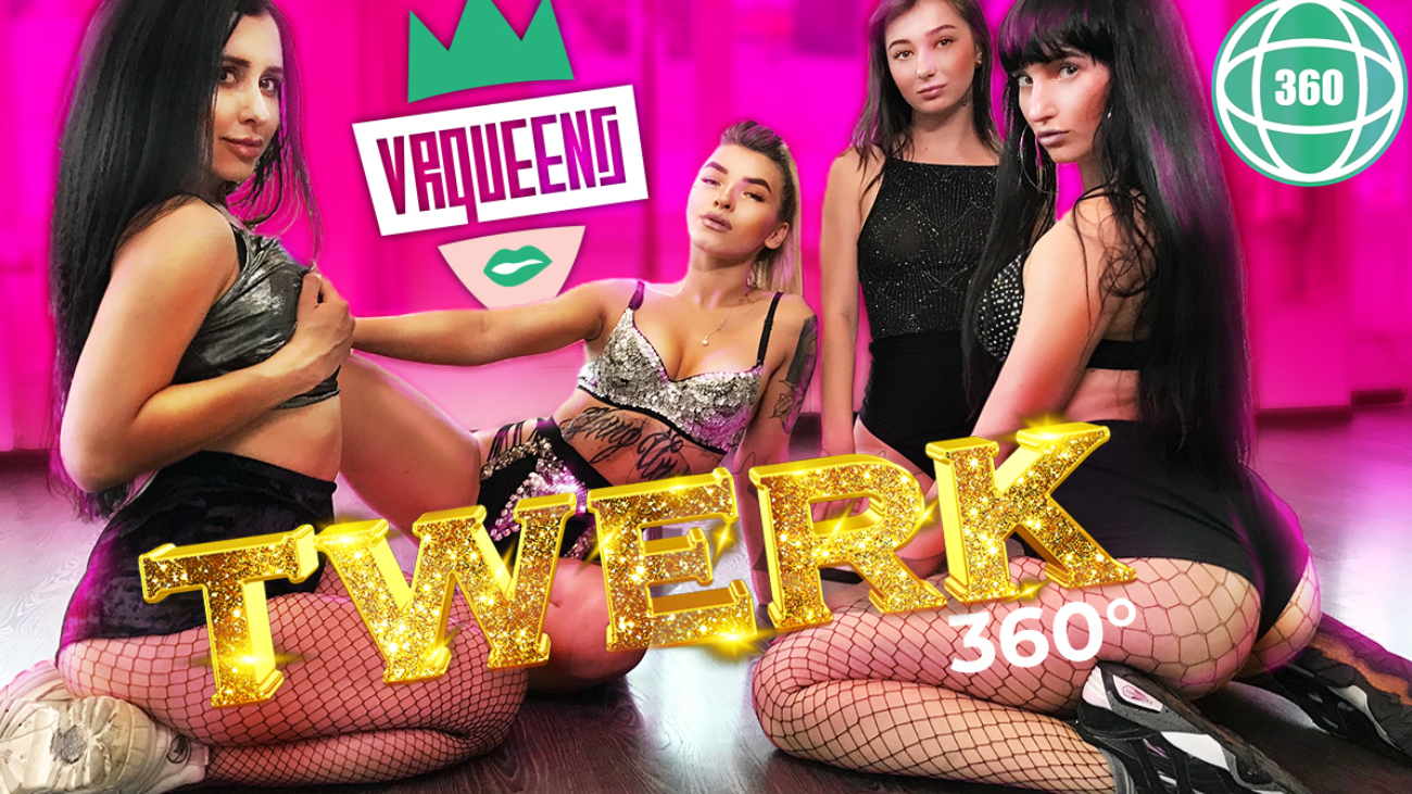 A woman twerking in a dimly lit room is captured in a 4K POV VR video by VR Queens.