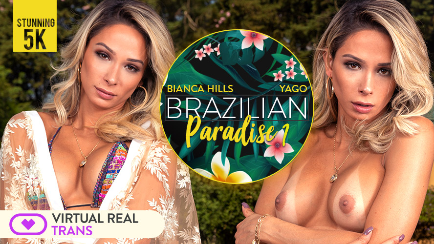 Bianca Hills performs anal and oral acts in a Brazilian setting within this 4K VR POV video.