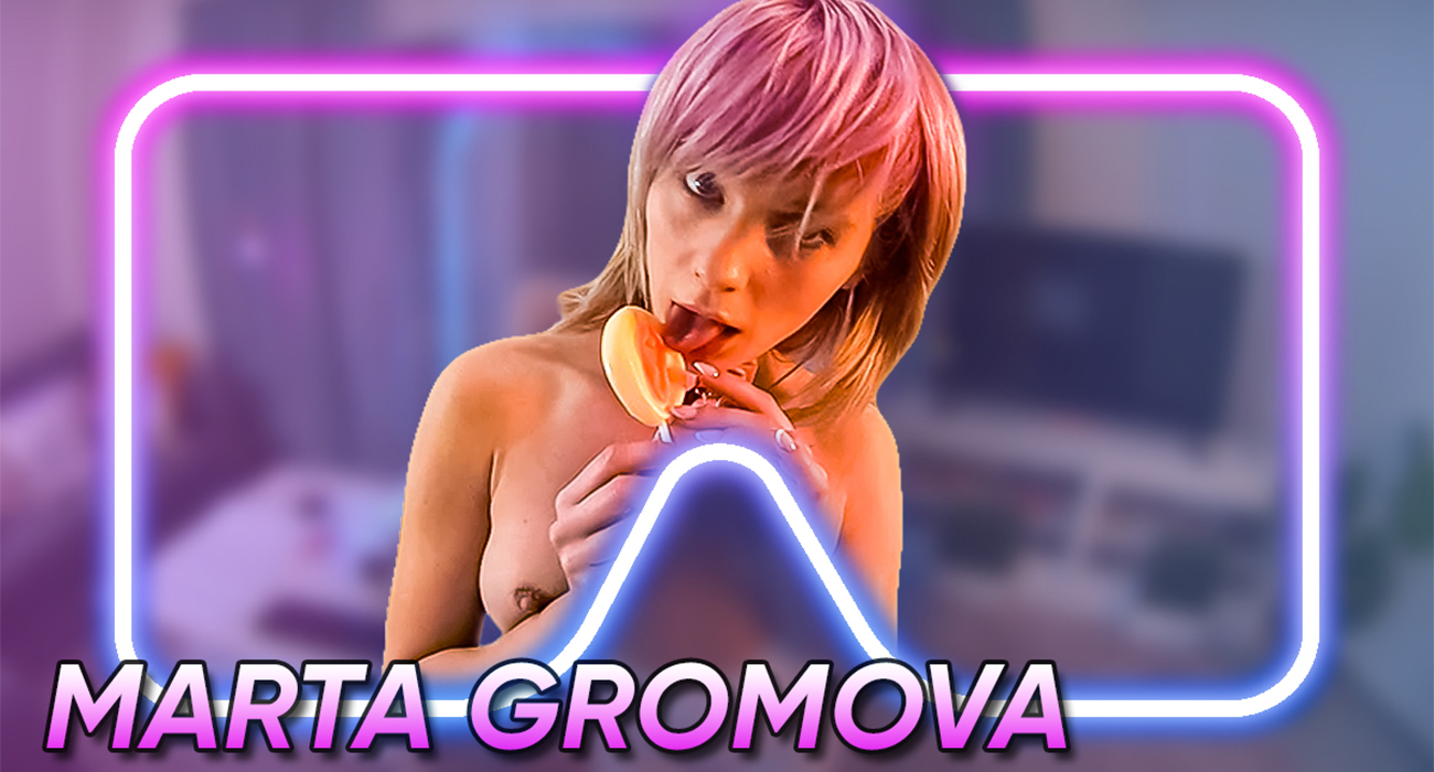 Blonde model Marta Gromova performs a solo action in a POV shot with 4K resolution and 180 degree angles.