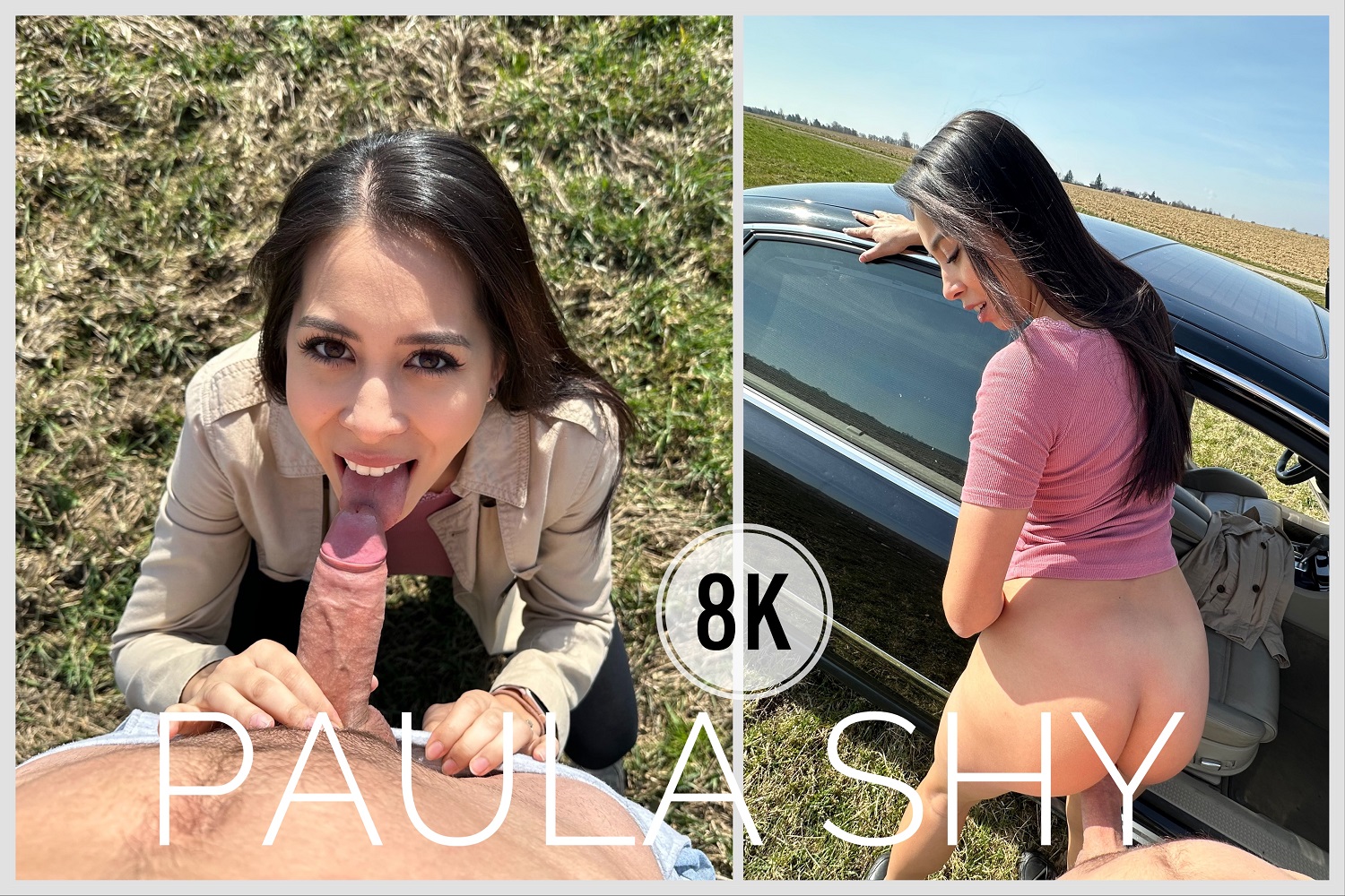 Paula Shy performs a blowjob outdoors in this 4K POV VR video shot at 60 frames per second for PS-Porn.