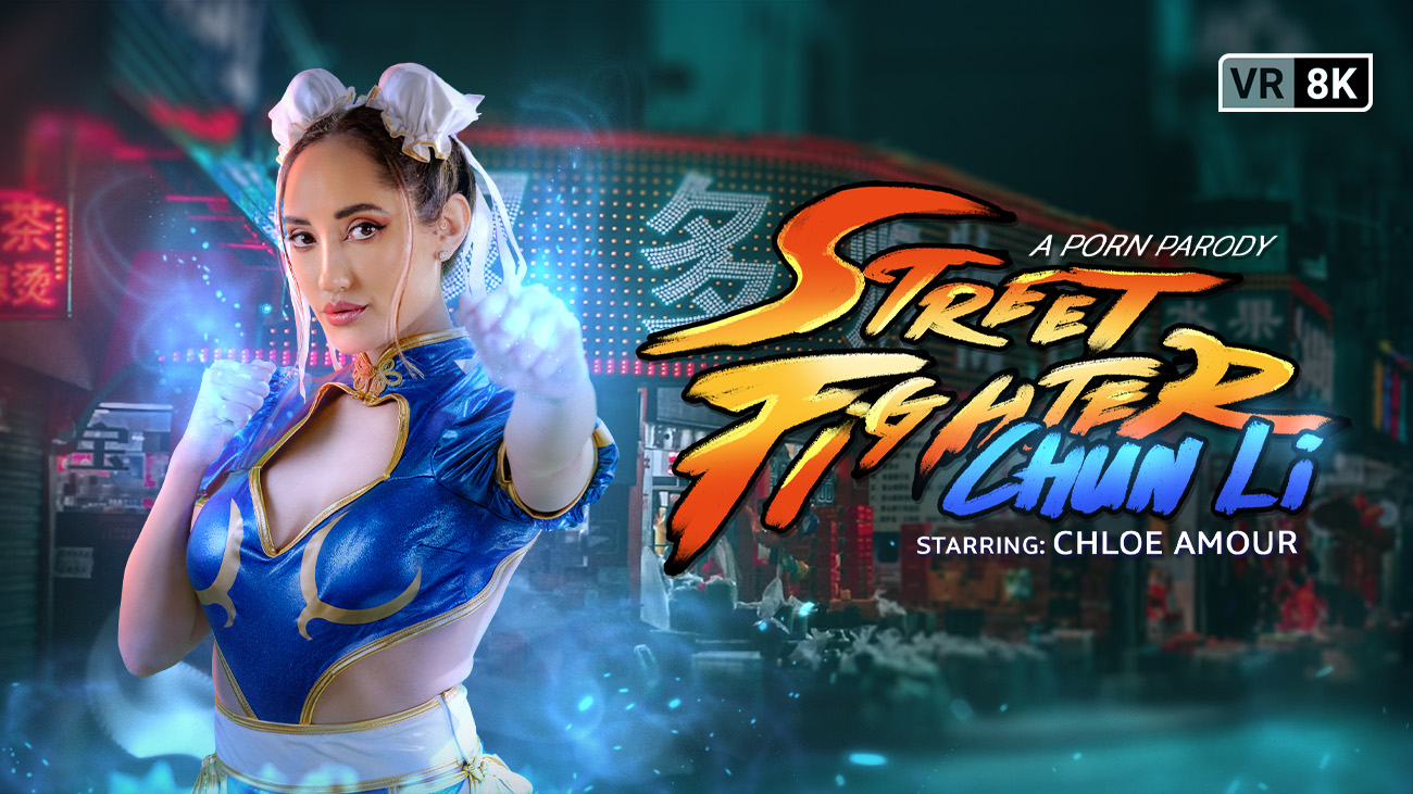 Chloe Amour cosplays Chun Li in a street setting for this 4K VR POV experience.