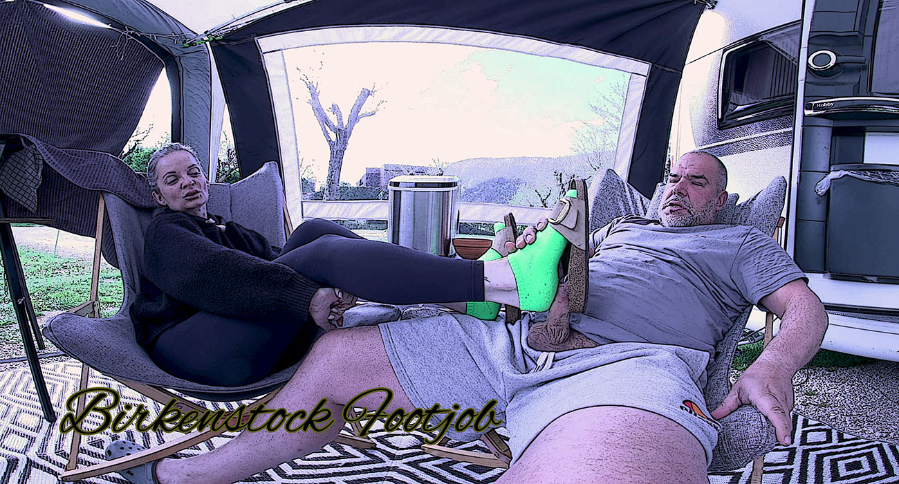 Sabdeluxe performs a footjob on Birkanstock outdoors in this 4K VR POV video
