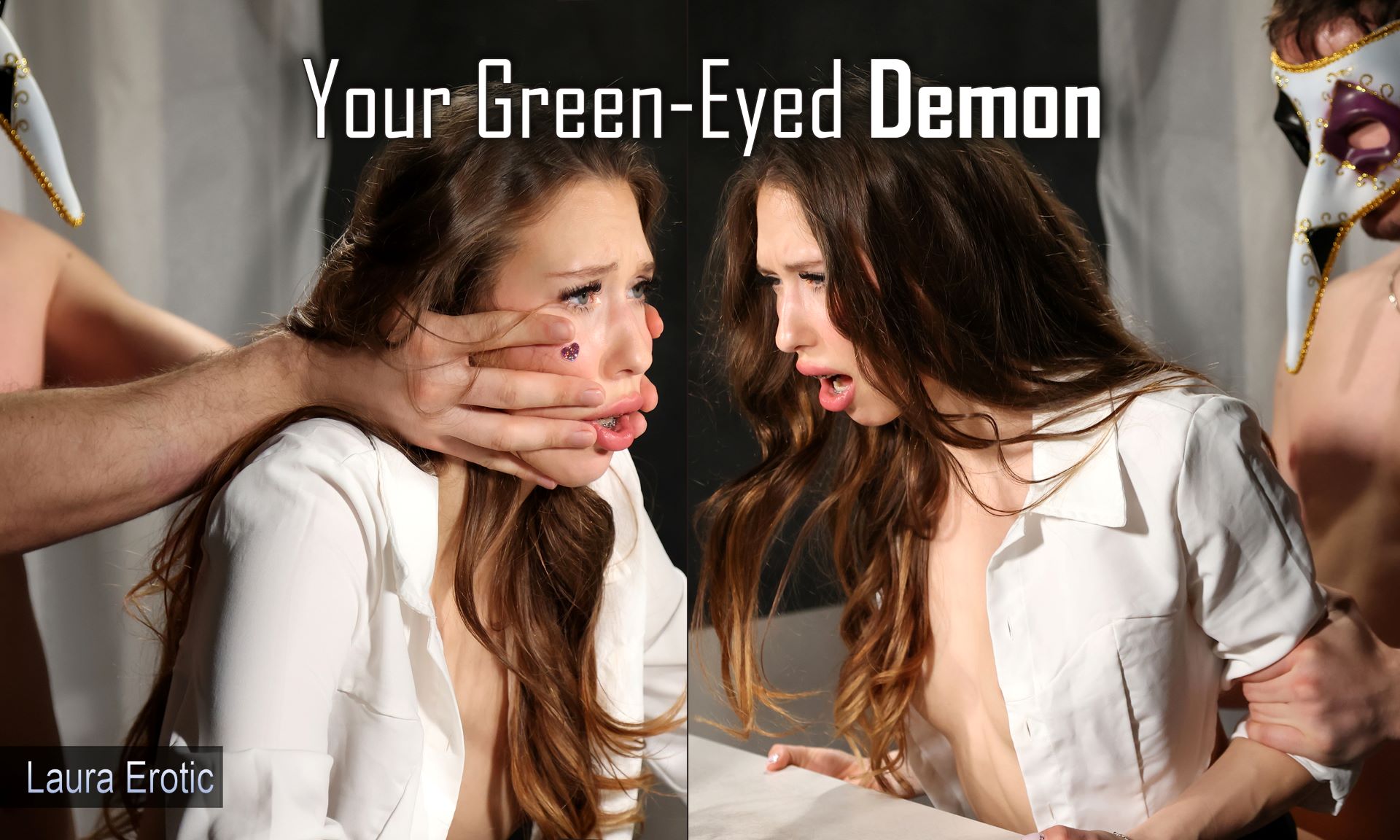 Laura Erotic poses as a green-eyed demon in a 4K 180-degree non POV VR scene by immerSex