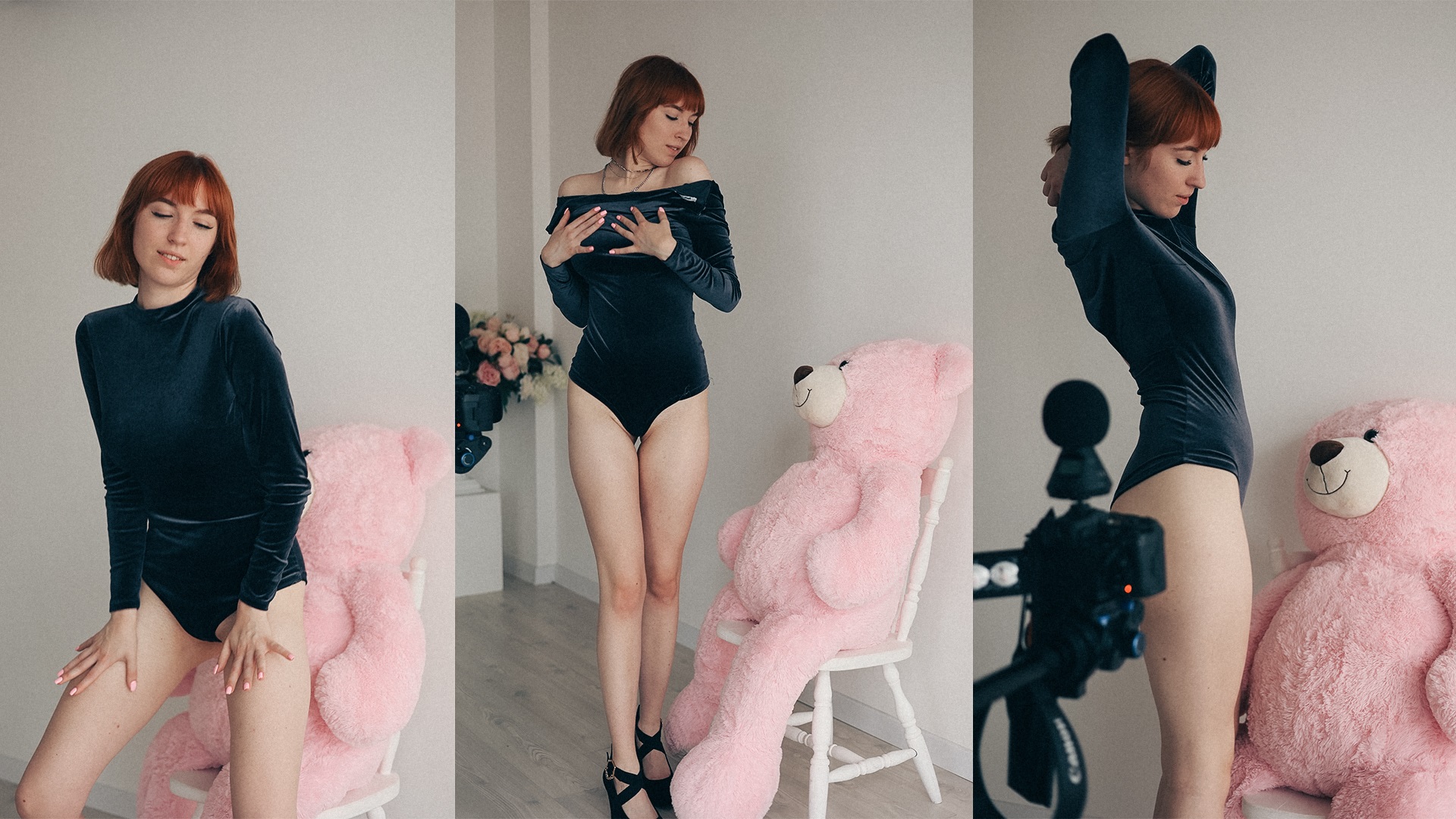 Redhead Lilly Mays performs solo strip dancing in a 4K VR POV scene by Plushies TV.