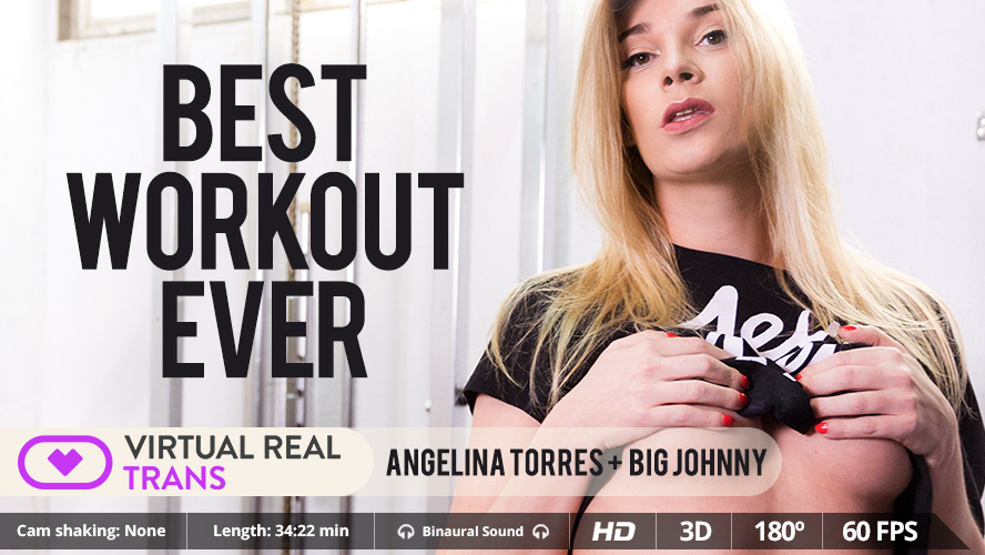 Angelina Torres performs anal and oral sex in a 4K VR POV workout scene from VirtualRealTrans