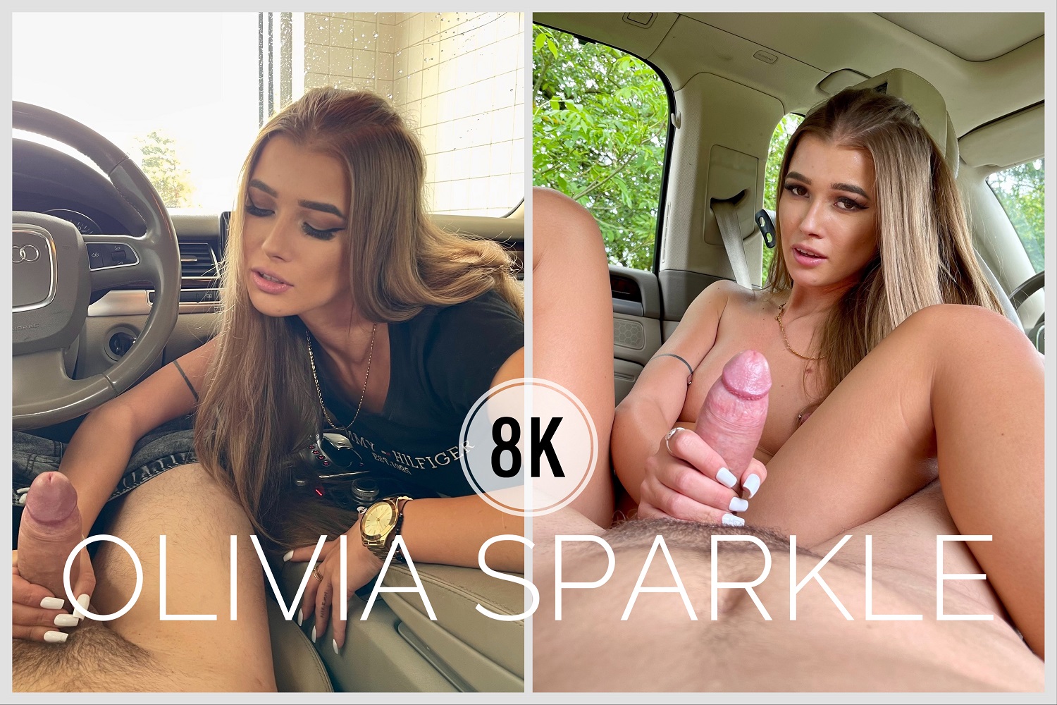 Olivia Sparkle performs a blowjob outdoors in a car wash during this 4K VR POV video by PS-Porn.