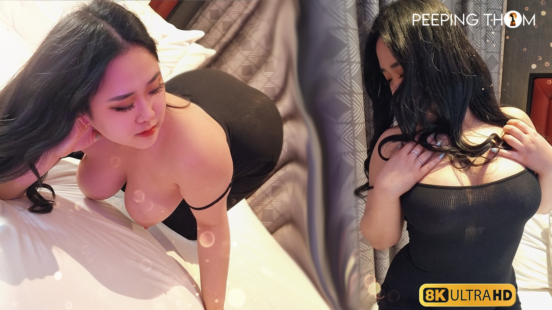 Asian Ivy performs a POV blowjob in a hotel room during a big breast hookup, recorded in 4K VR.