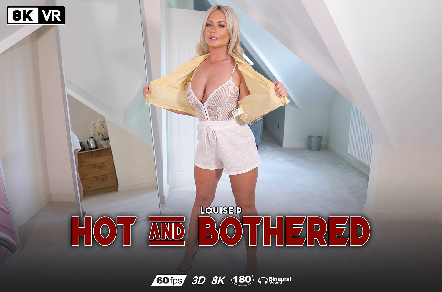 Louise P performs solo in a Hot and Bothered ZexyVR 4K VR video featuring POV camera angles and 60 frames per second playback.