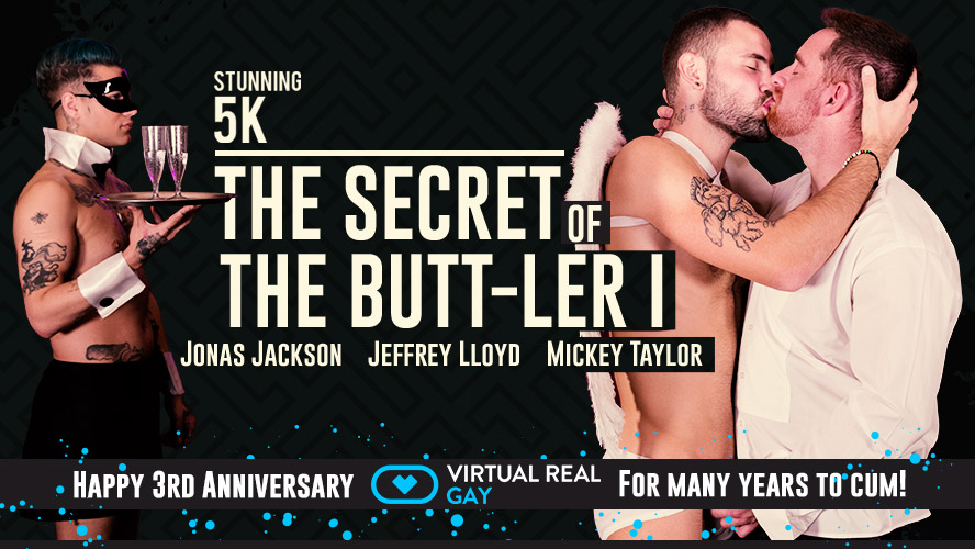 Mickey Taylor receives anal and oral sex in a VR POV scene with Jonas Jackson and Jeffrey Lloyd filmed in 60 FPS.