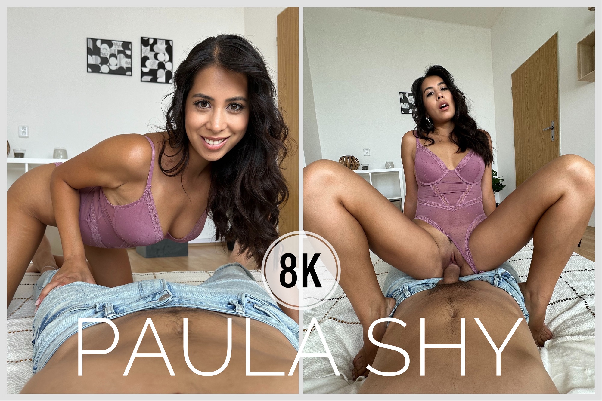 Paula Shy performs a POV blowjob in lingerie for a 60 FPS 4K VR video