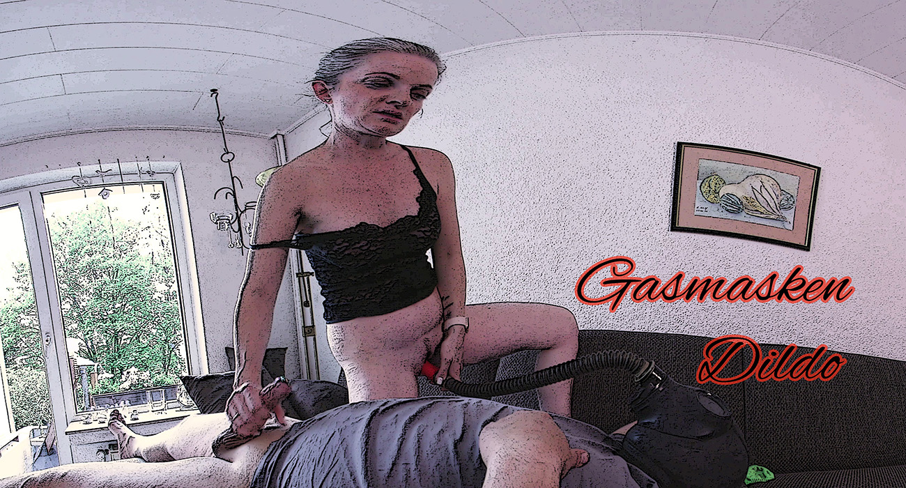 Sabdeluxe performs a footjob and blowjob in a gasmask fetish scene filmed in 4K VR for Sabdeluxe.