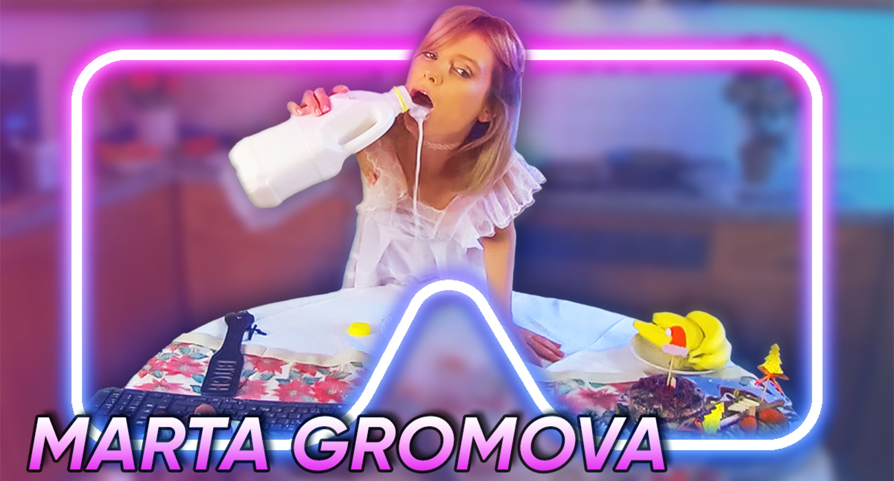 Blonde model Marta Gromova performs a solo kitchen scene in this 4K VR video filmed with 180 degree passthrough technology.