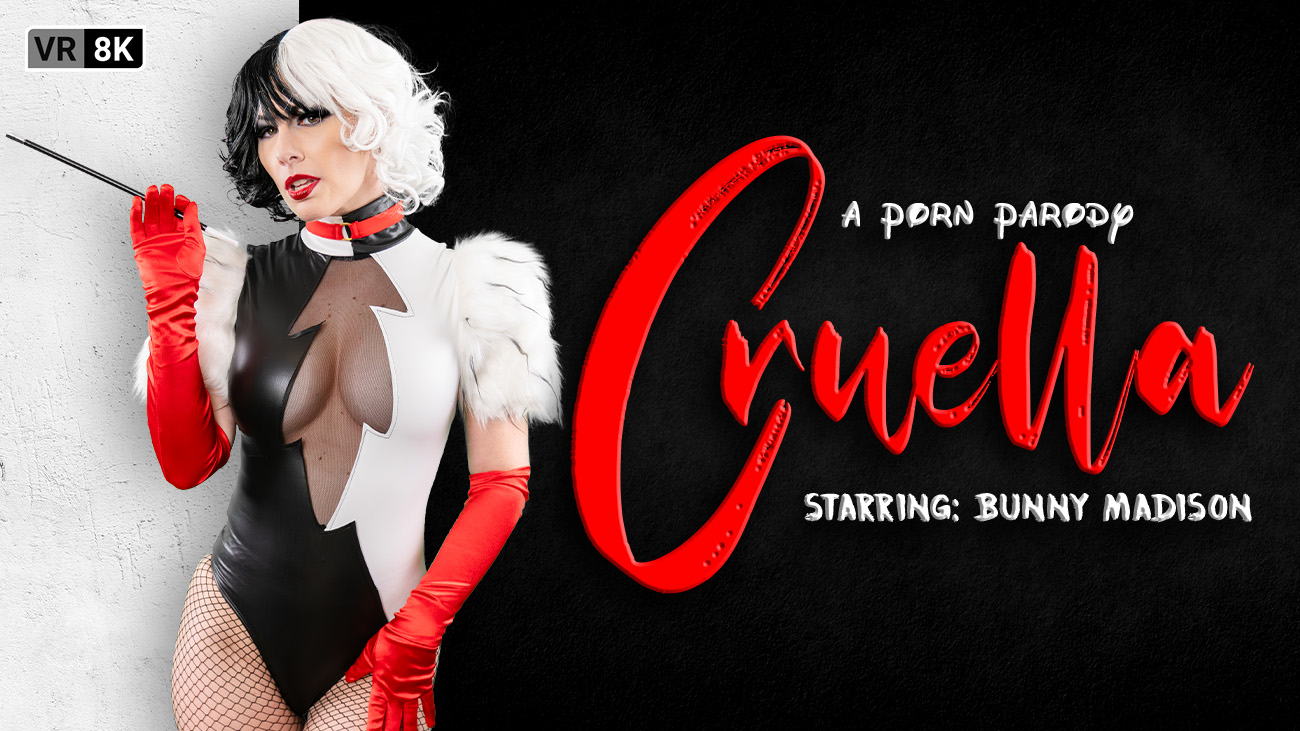 Bunny Madison in a Cruella cosplay gives a close up POV blowjob in this 60 FPS VR Conk production