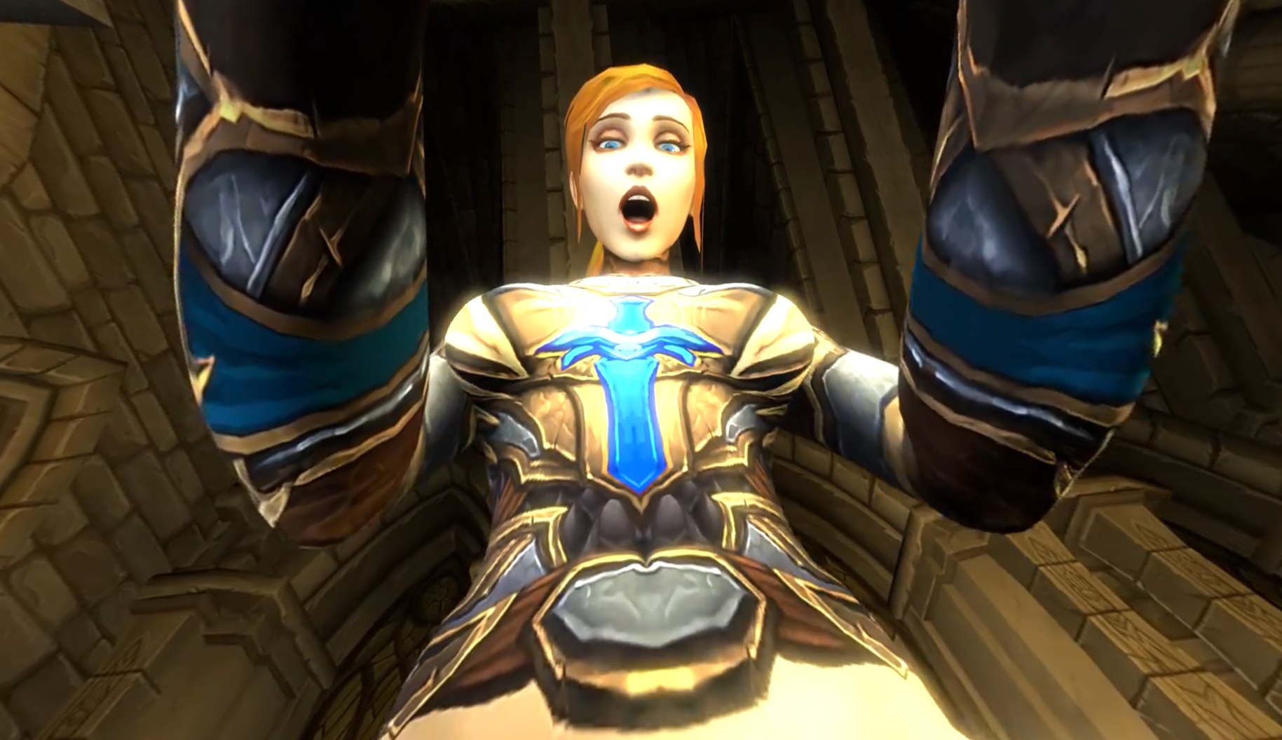 A CGI WoW Paladin performs cowgirl throatfucks on the viewer in a 4K 180 VR POV experience by itsMorti.