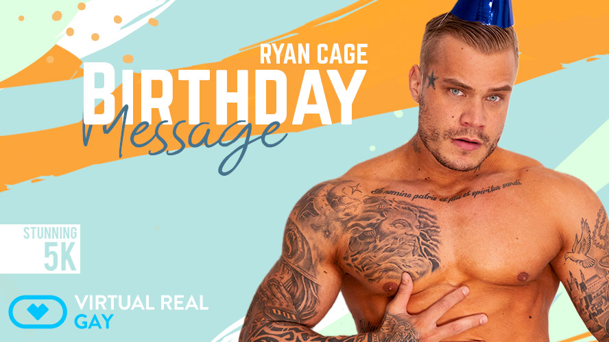 Ryan Cage performs a solo anal scene in a VR POV birthday video with 60 frames per second