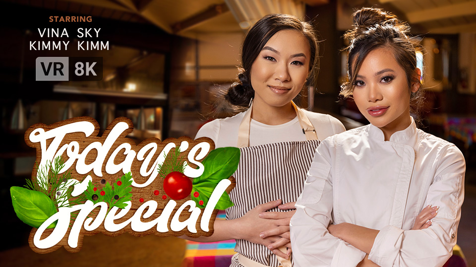 Kimmy Kimm and Vina Sky perform oral sex in a POV VR scene with 60 FPS passthrough and 4K resolution.