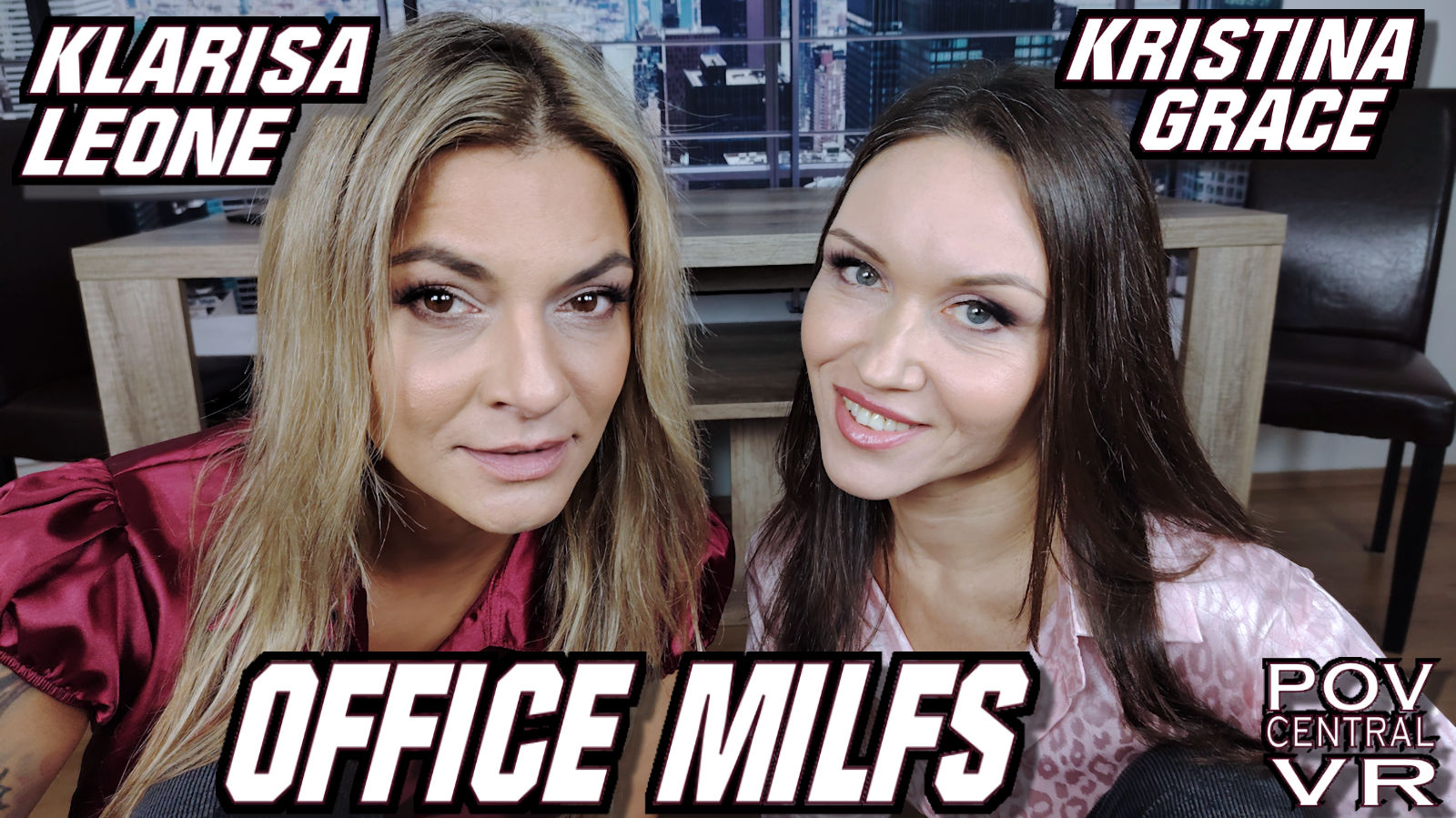 Klarisa Leone and Kristina Grace perform oral sex in an office setting during this 4K VR POV video from POV Central.