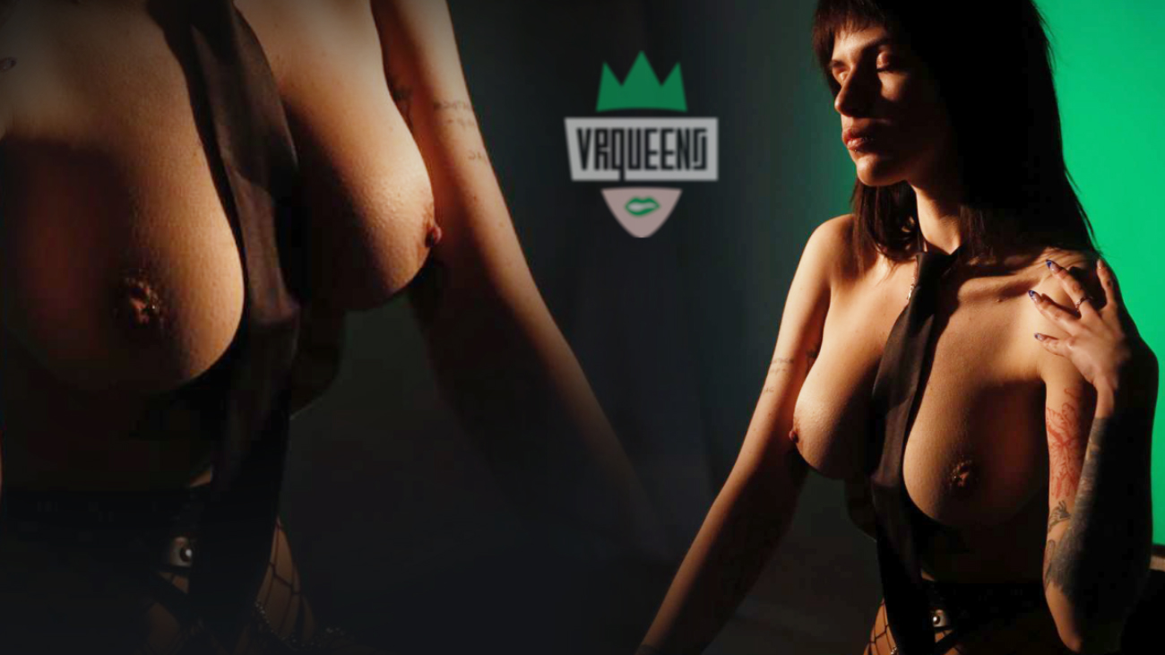 Brunette alt girl changes clothes in a 4K VR POV scene from VR Queens featuring 60 FPS playback.