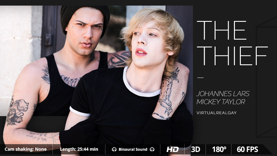 Johannes Lars and Mickey Taylor in a gay VR anal POV blowjob scene filmed in 60 frames per second for VirtualRealGay.