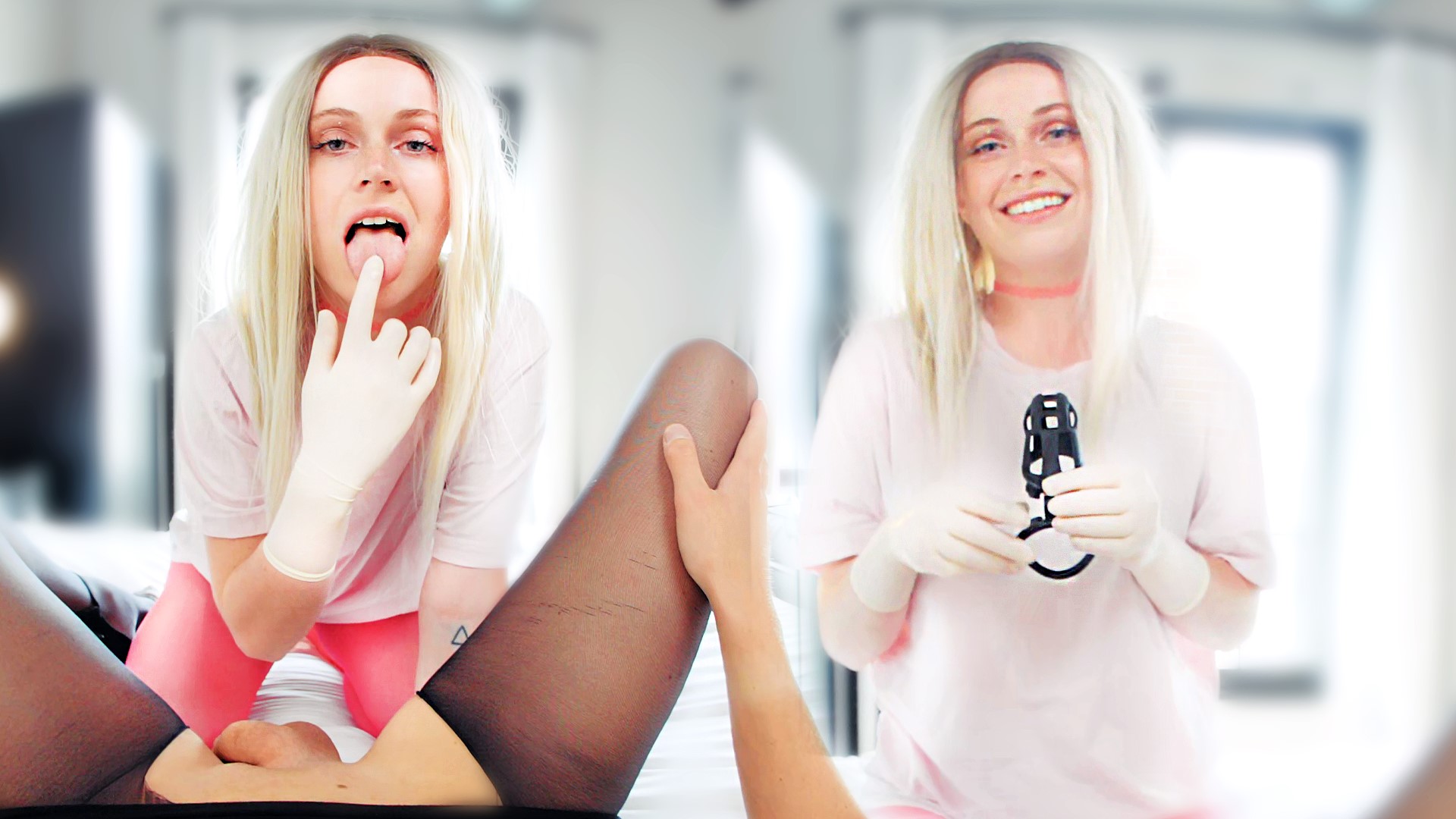 Jade Mar undergoes chastity training in a FemdomFantasyVR POV video featuring anal fetish and domination scenes in 60 FPS.
