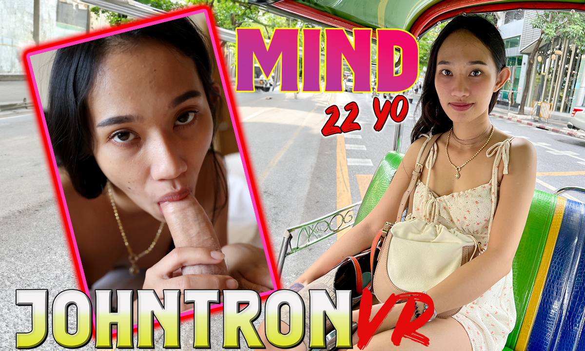 Petite saleslady MIND performs oral sex on a stranger in a store setting, captured in 4K VR POV footage.