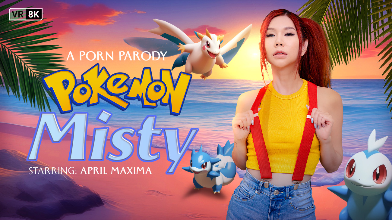 April Maxima as Misty in a VR POV cosplay parody featuring a close-up blowjob scene in 60 frames per second