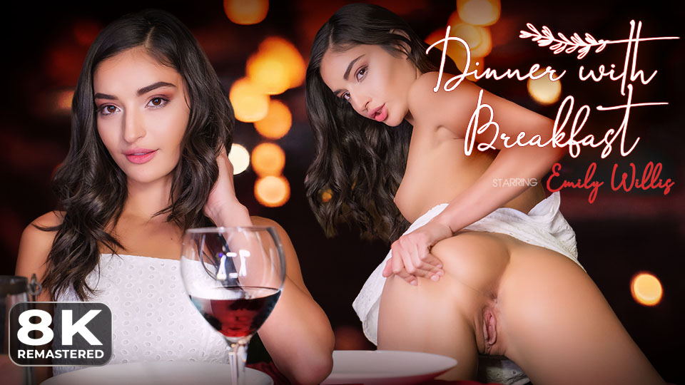 Emily Willis performs oral sex in a POV dinner setting for this VR Bangers 4K remastered video.