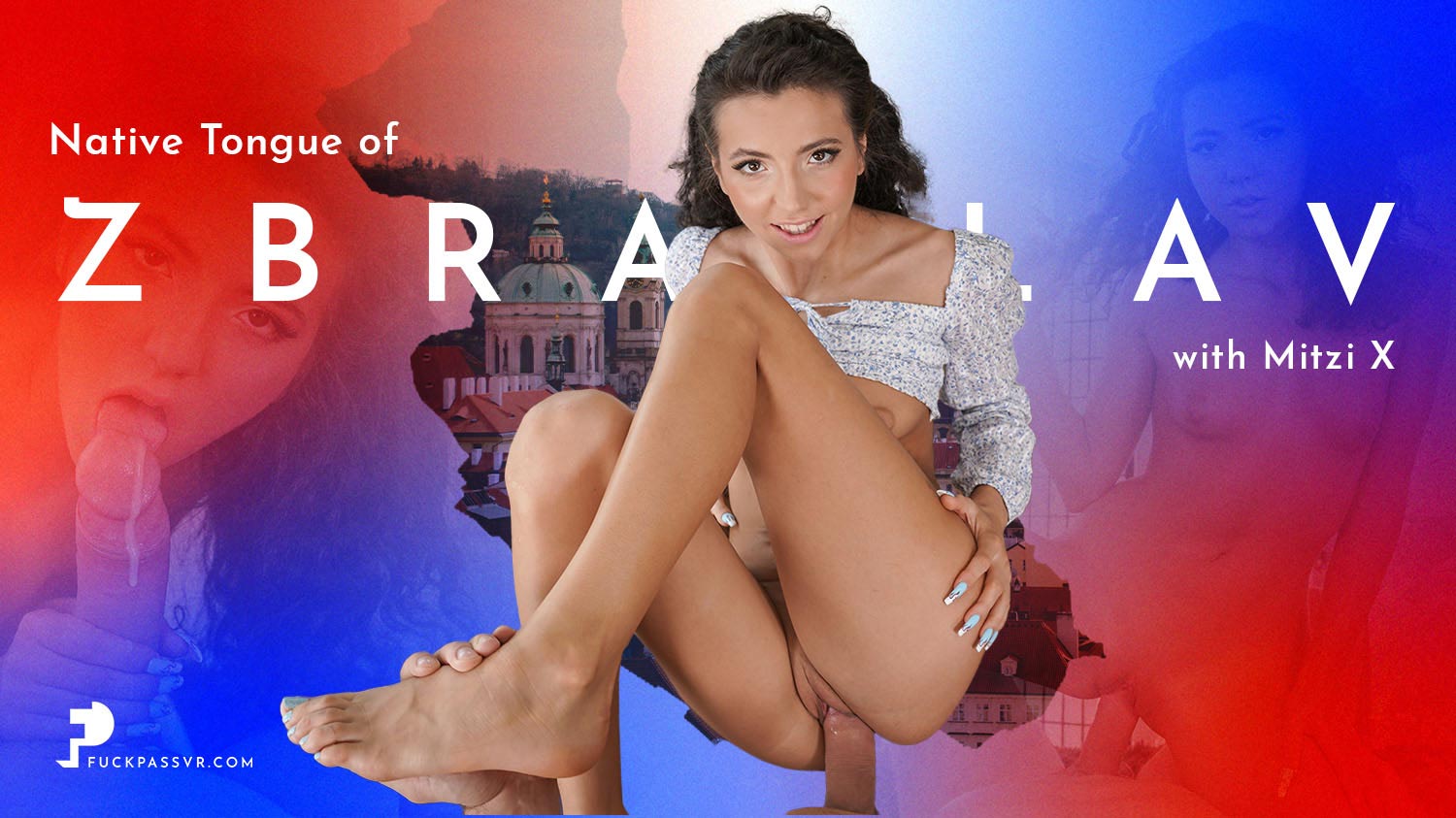 Brunette Mitzi X performs a POV blowjob in 4K VR with 60 FPS premium passthrough quality for Native Tongue Of Zbraslav