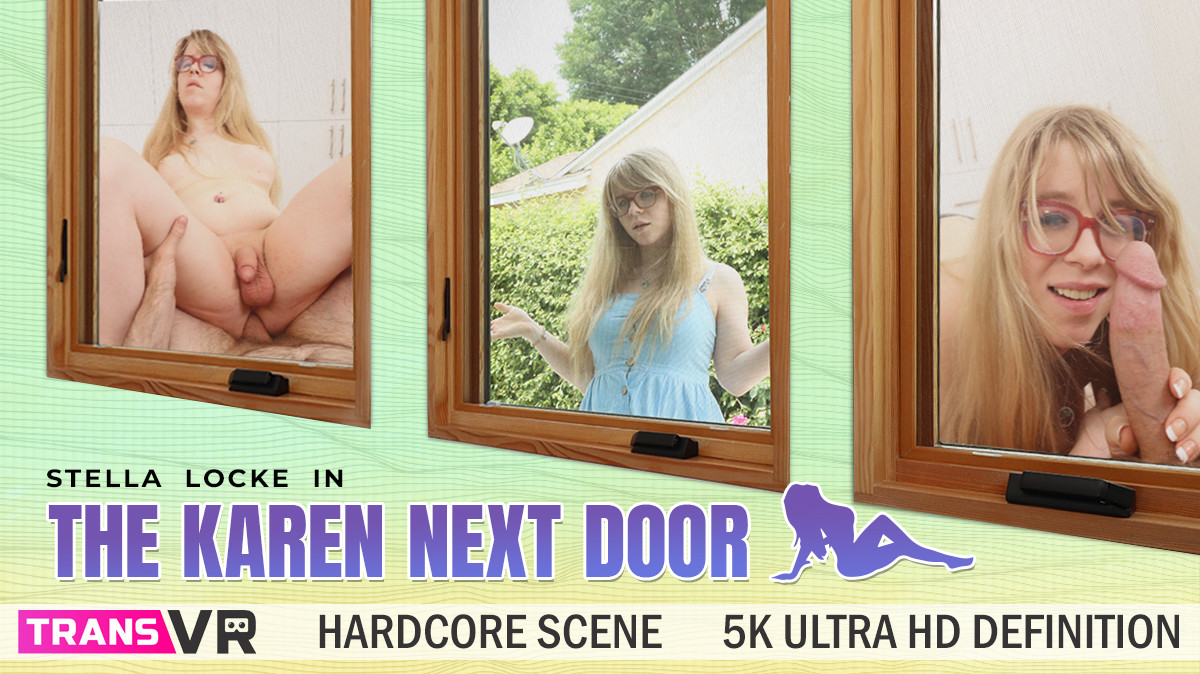 Stella Locke performs anal sex in a POV shot within a home setting, featuring TransVR production in 4K and 6K resolution.