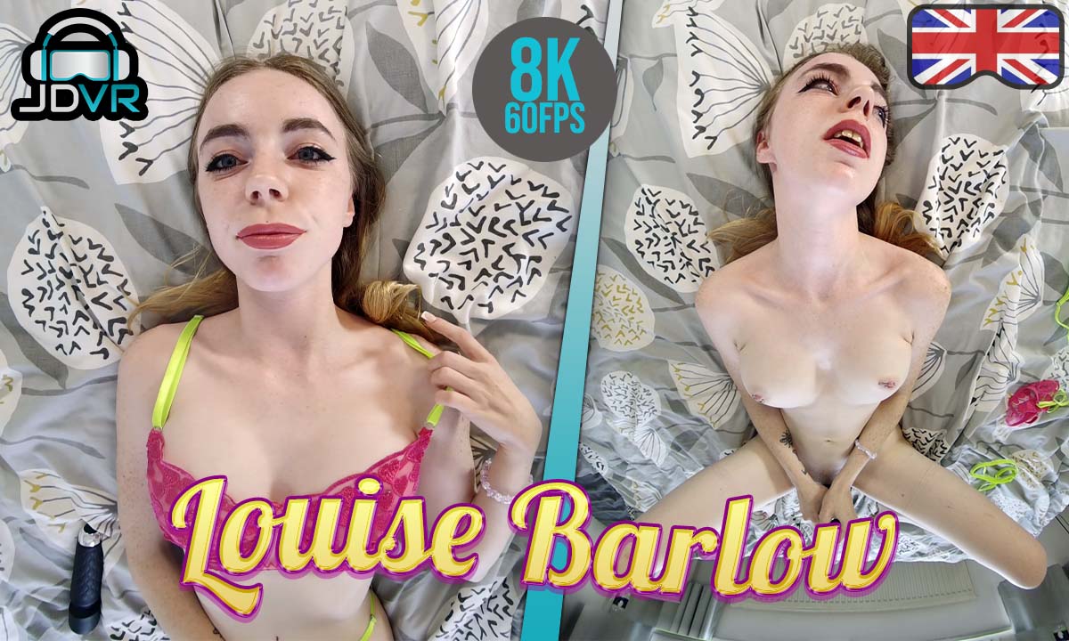 Louise Barlow performs a solo POV scene in 4K VR with 60 FPS smoothness and 180 degree passthrough views.