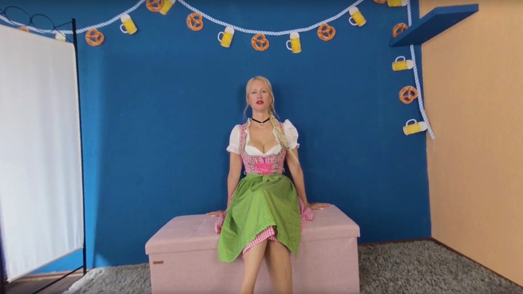 Blonde Hexe in a dirndl performs a solo POV handjob for the viewer in a German setting with dirty talk in 8K VR
