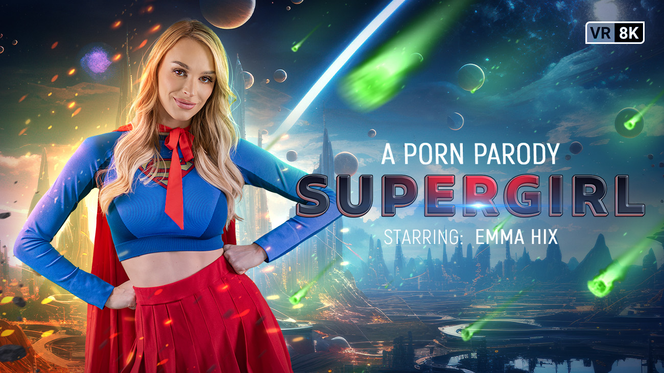 Emma Hix in a Supergirl cosplay performs a close-up blowjob and titty fuck in this 60 FPS VR Conk production.
