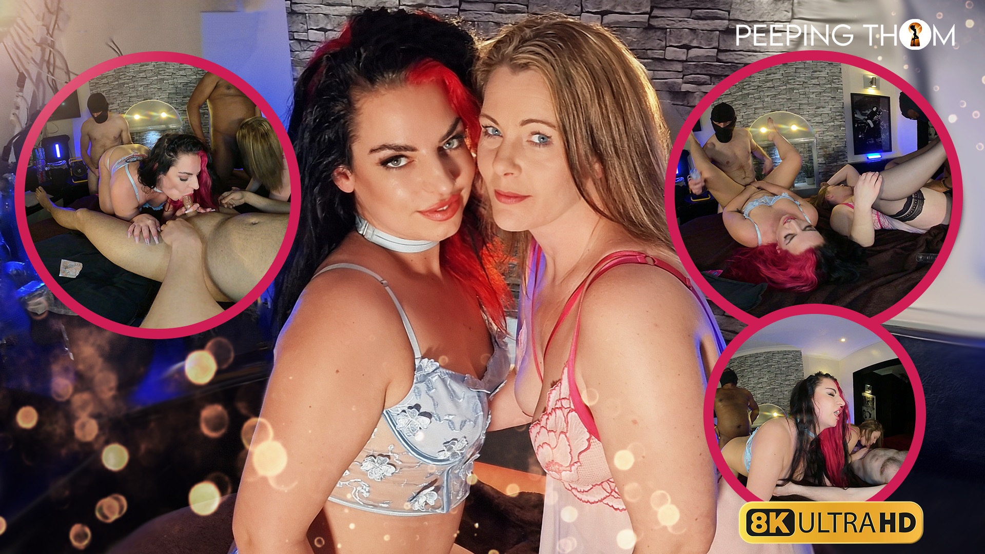 Cheri Pi and Ava perform group sex and oral acts in a POV VR scene captured in 4K resolution for Peeping Thom.