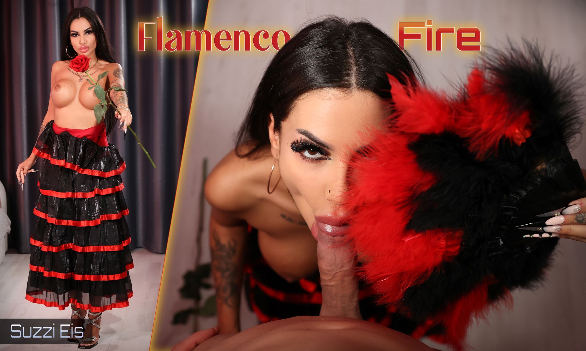 Suzzi Eis performs a close up POV blowjob with kissing in a VR production featuring 60 fps visuals.