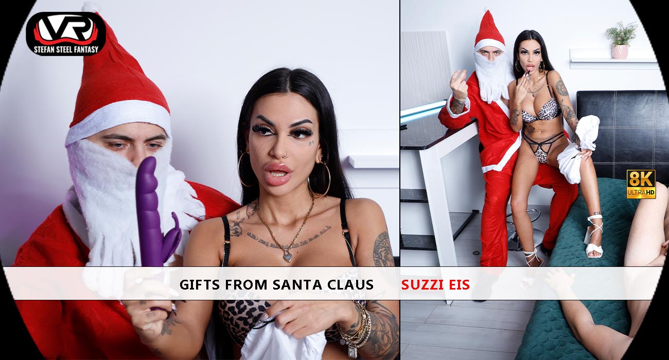 Suzzi Eis performs a footjob and blowjob in a Christmas VR 4K scene