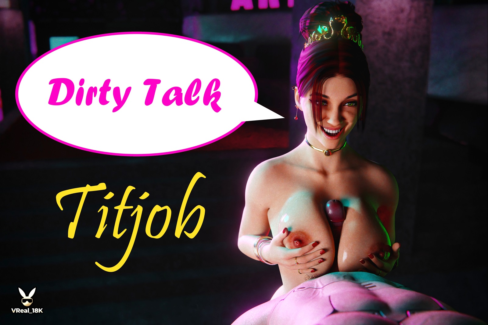 Scarlet Fyre performs a titjob with dirty talk in a 4K VR setting featuring big red-headed breasts.