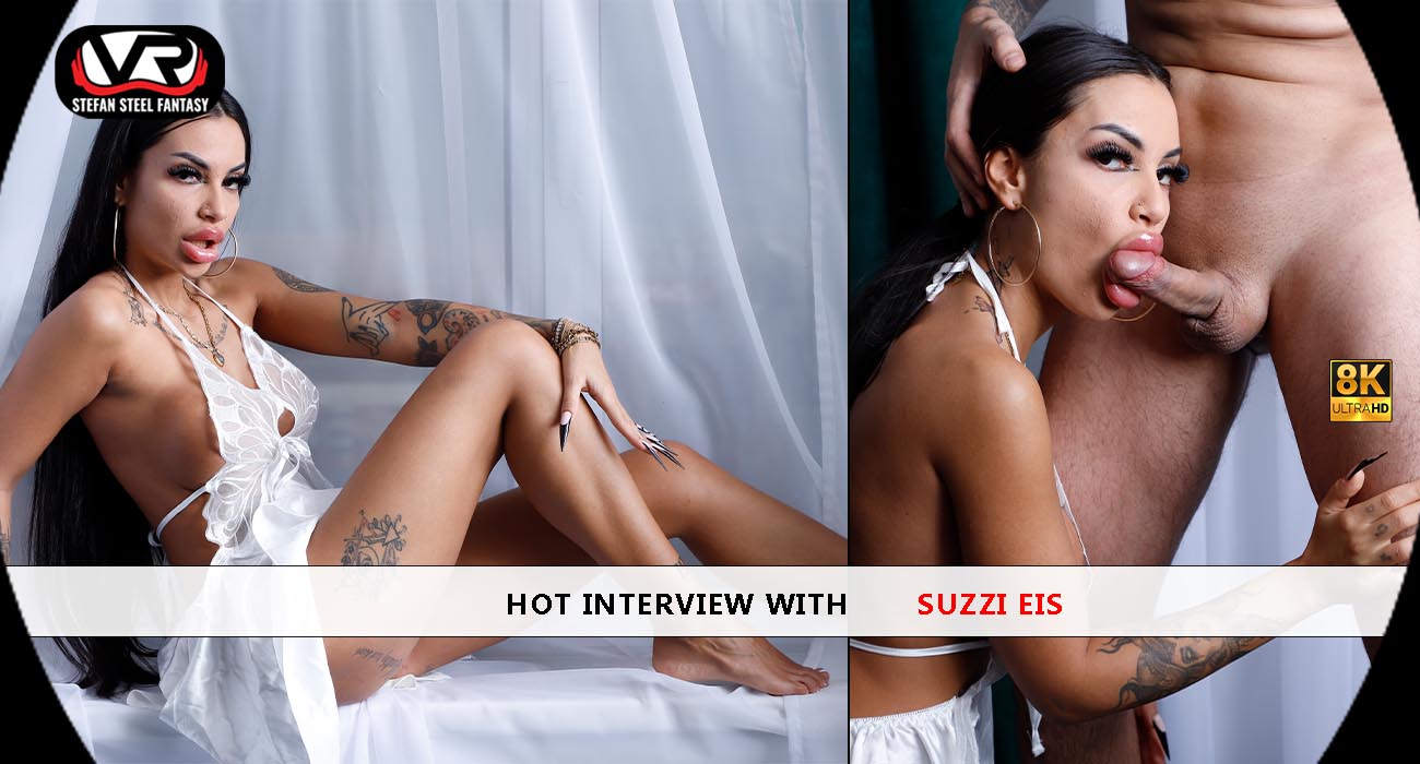 Suzzi Eis performs a blowjob and footjob in a casting interview setting filmed in 60 FPS VR.