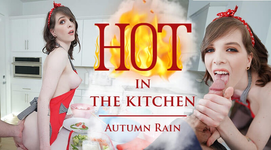 Autumn Rain performs an anal blowjob in a kitchen setting for this 4K 180 degree VR video by TSVirtualLovers