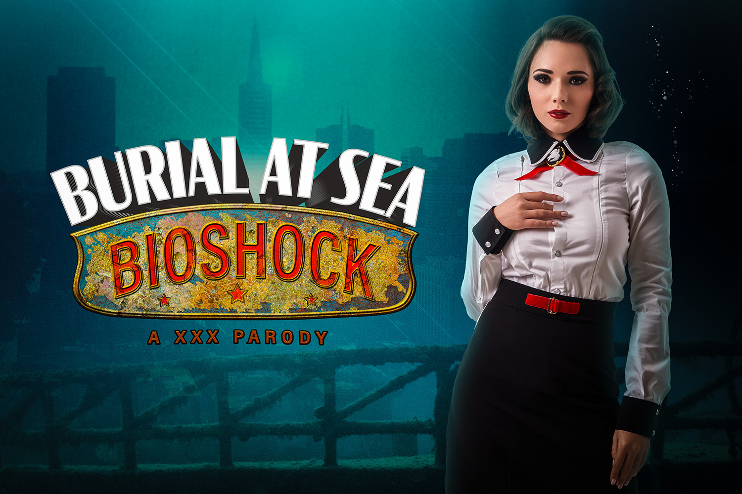 Eve Sweet performs a blowjob in a Bioshock cosplay setting, shot in 60 FPS VR POV for an immersive adult experience.
