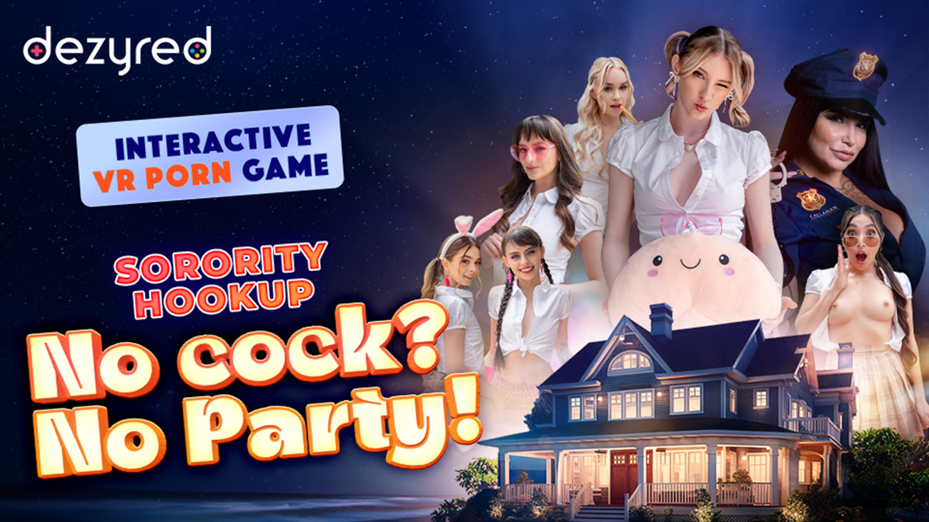 CGI sorority members engage in a no cock no party game scenario in a virtual reality environment with high resolution graphics.