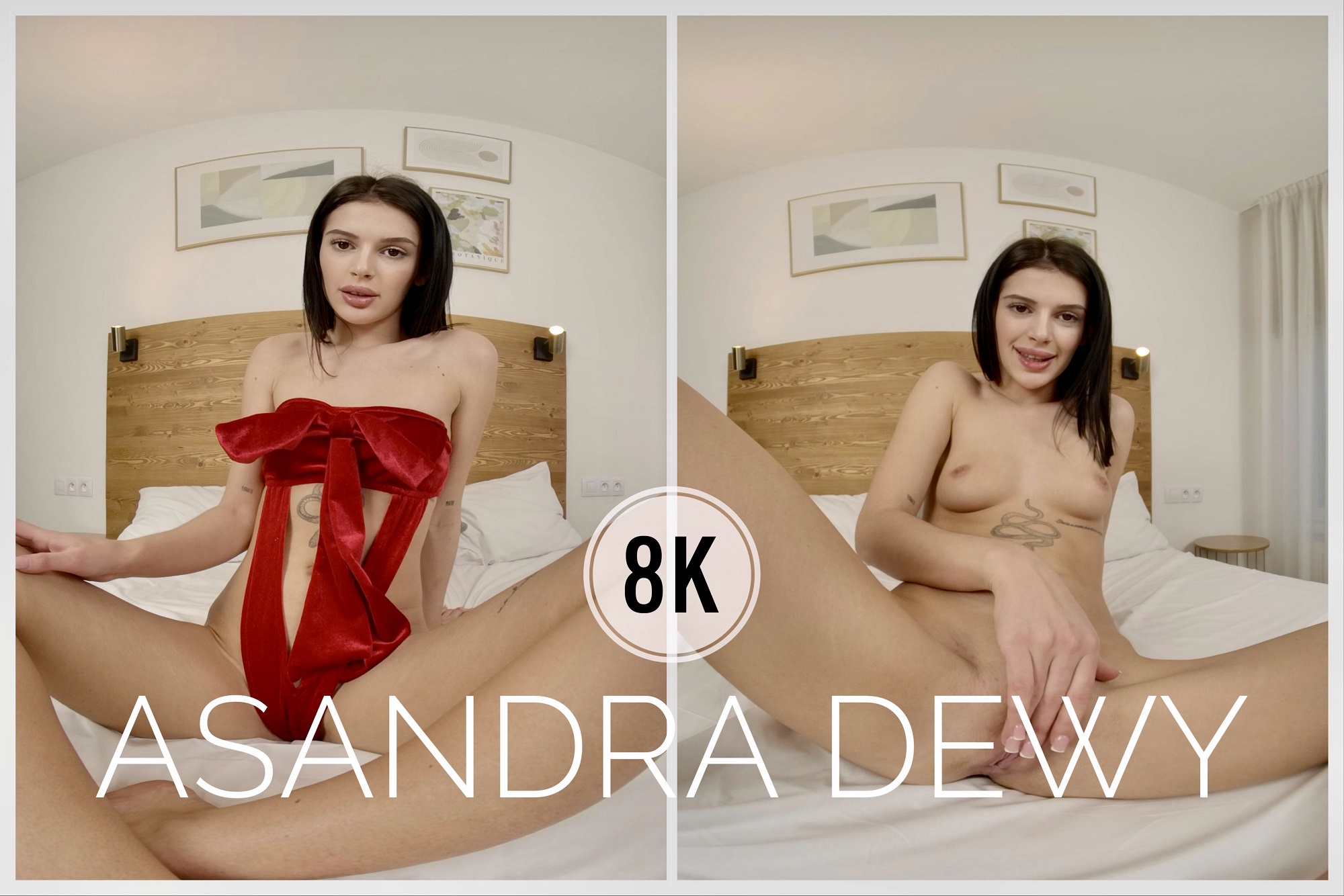 Brunette Asandra Dewy performs a solo masturbation scene in a POV shot with 4K resolution and 60 FPS framing.