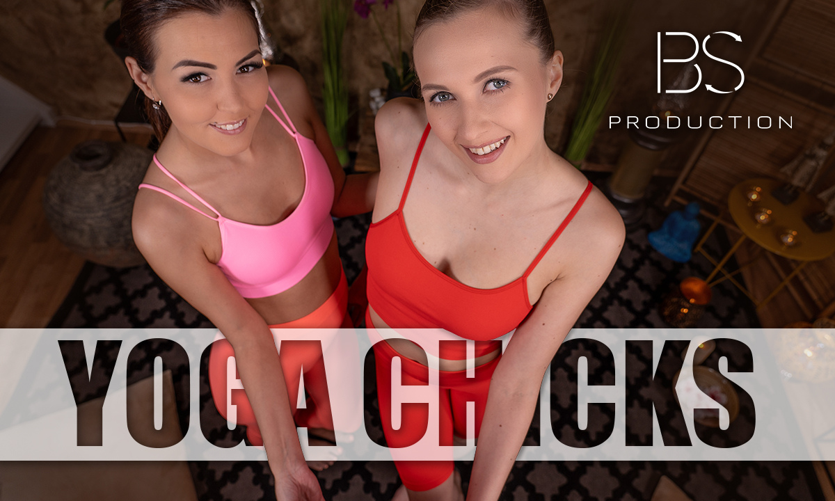 Stacy Cruz and Cindy Shine perform yoga while giving a POV blowjob in a European setting for BS-Production VR video