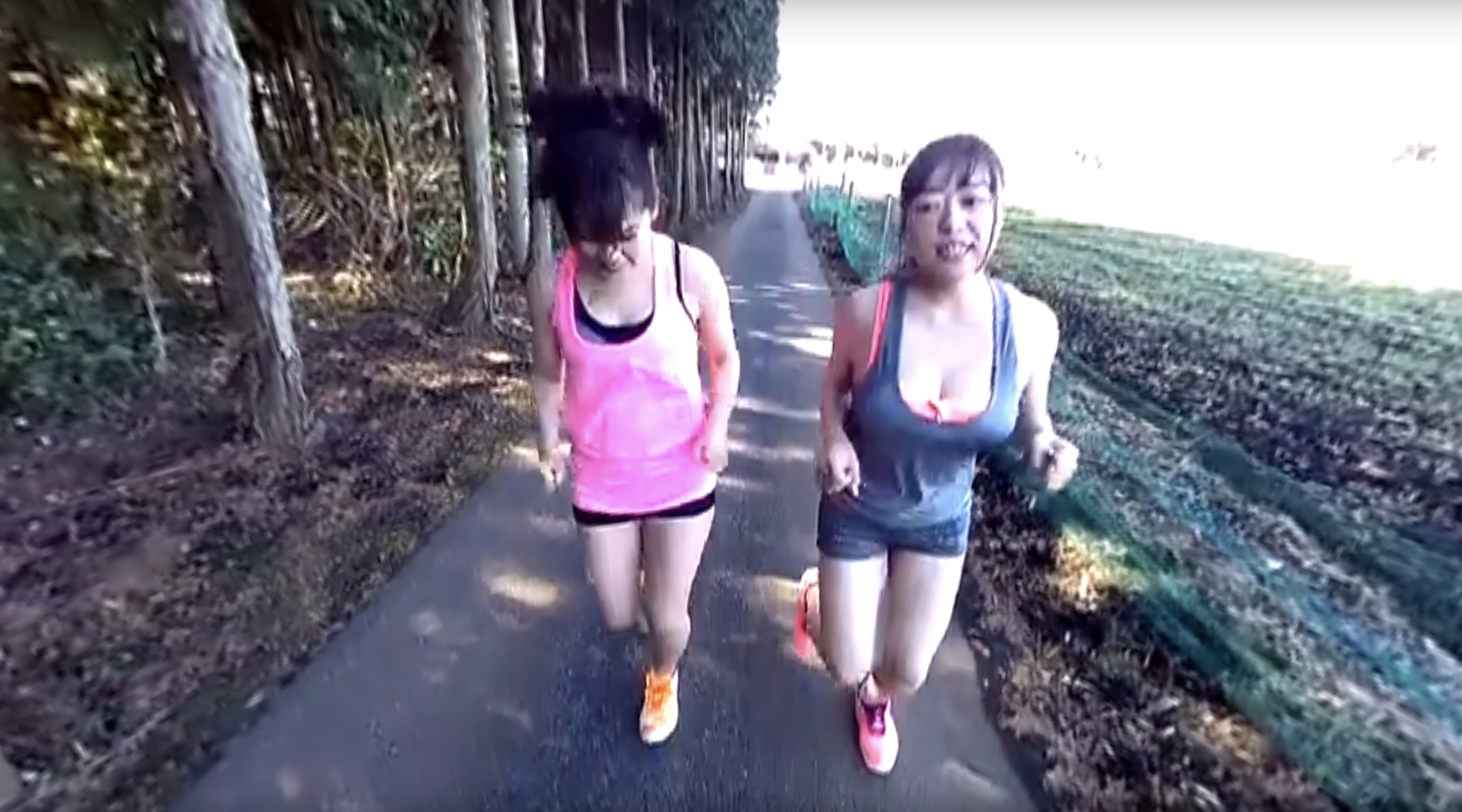 Gym trainer POV VR video featuring close contact with large breasts in an outdoor setting produced by SOD Create.