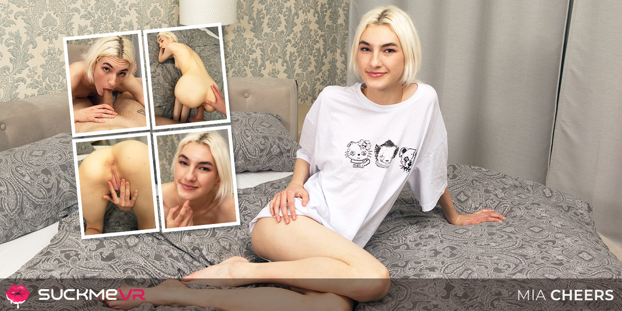 Extra skinny blonde Mia Cheers performs a POV blowjob in 4K VR