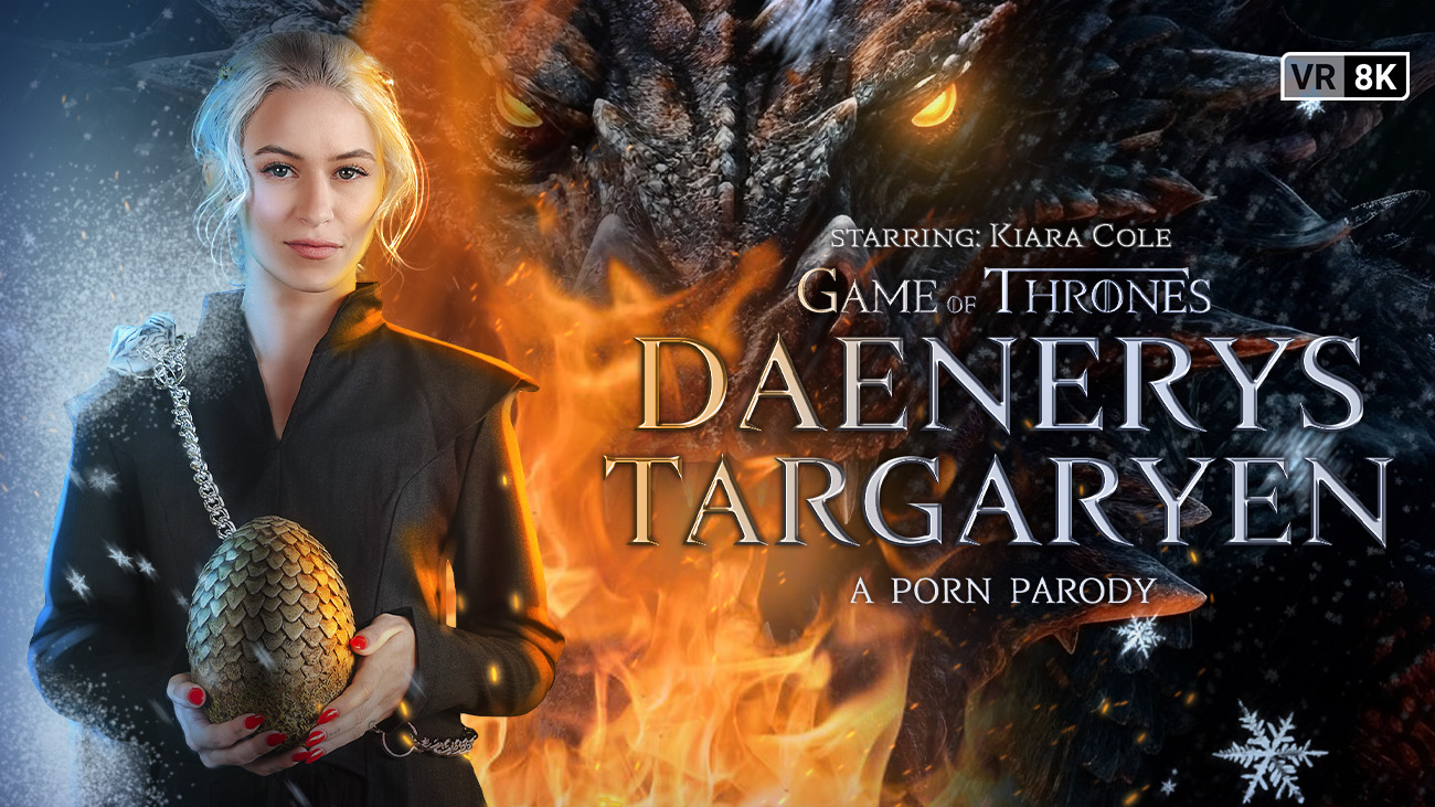 Kiara Cole as Daenerys Targaryen performs a POV blowjob in cosplay for VR Conk, featuring 60 FPS premium adult VR content.